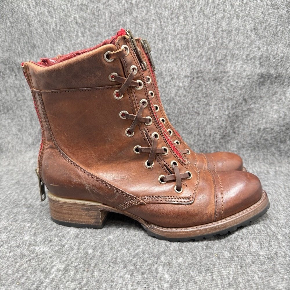 Freebird Liverpool Womens 6 Brown Leather Lace Up Combat Boot Red Zip YKK